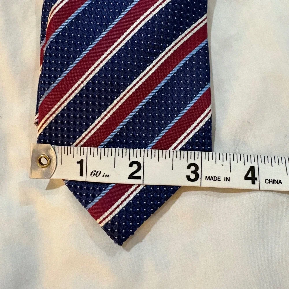 Canali 1934 Mens Silk Necktie Navy Blue Burgundy White Striped Made in Italy - Picture 5 of 5